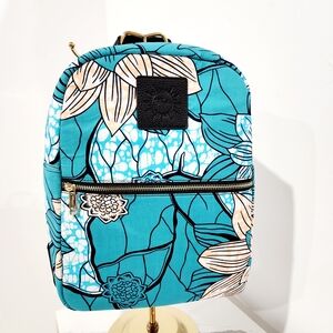Tariro Unisex Ankara Backpack - Blue and Cream Floral Backpack with Bold Design